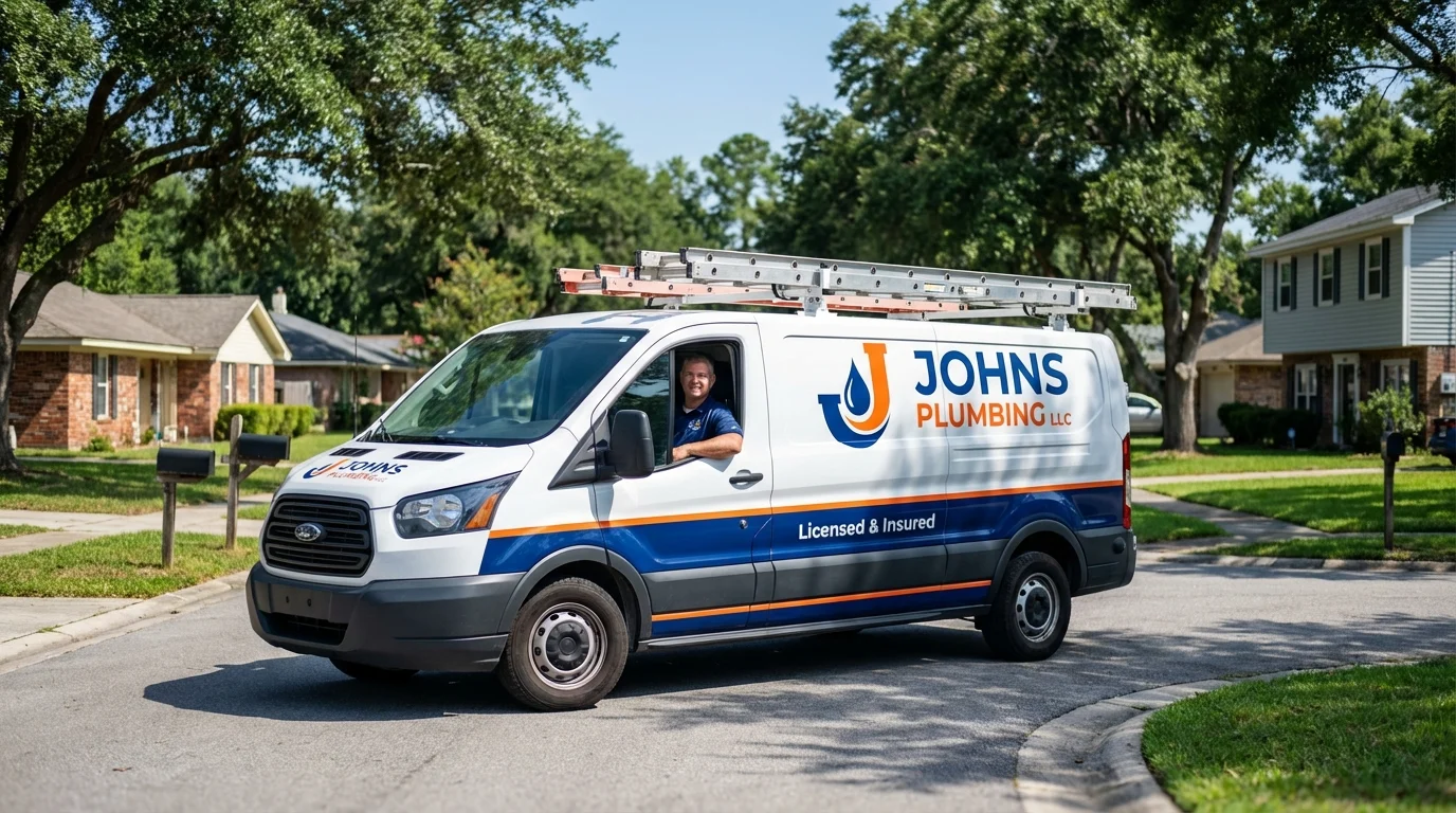 Johns Plumbing LLC service van in Janesville, CA