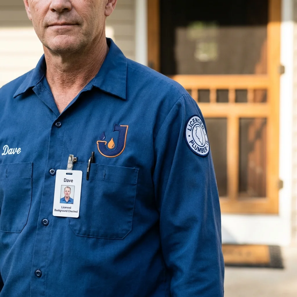 Licensed plumber showing ID badge in Janesville, CA