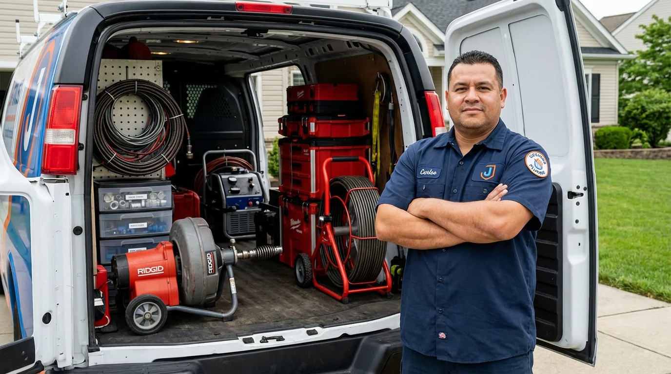 Professional drain cleaning equipment and Johns Plumbing LLC plumber in Janesville