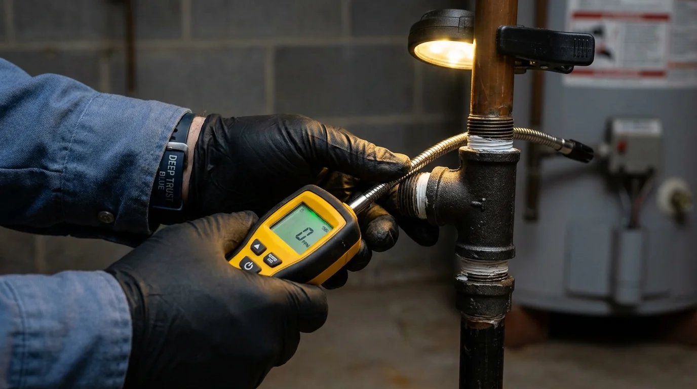 Gas leak detection with electronic sniffer by Johns Plumbing LLC in Janesville
